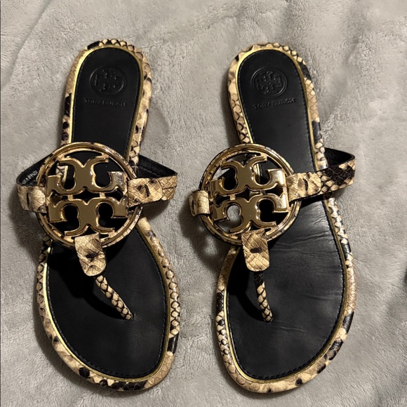 Tory Burch Snakeskin Black Sandals - Picture 1 of 6
